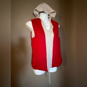 TSE Red and Grey 100% Cashmere Hooded Vest SIZE L